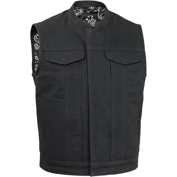 First Mfg Co - Highland V2 - Men's Motorcycle Biker Riding Black Canvas Vest - 2X Large - Armor Pockets