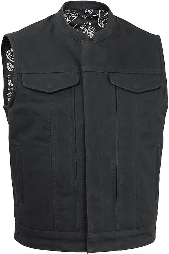 - Highland V2 - Men's Motorcycle Biker Riding Black Canvas Vest - Medium - Armor Pockets