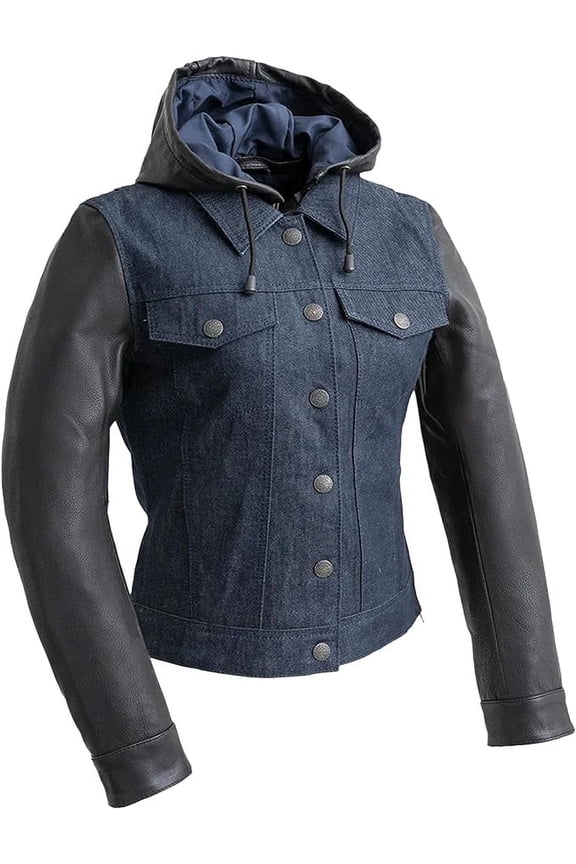 - Holli - Women's Motorcycle Jacket - Denim Leather - Blue - 2X Large