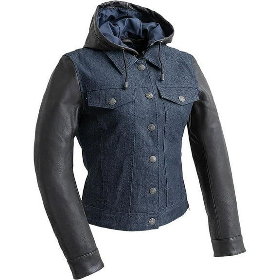 First Mfg Co - Holli - Women's Motorcycle Jacket - Denim Leather - Blue - 3X Large