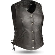 First Mfg Co - Honey Badger - Womens Motorcyle Vest - Leather - Black - Large