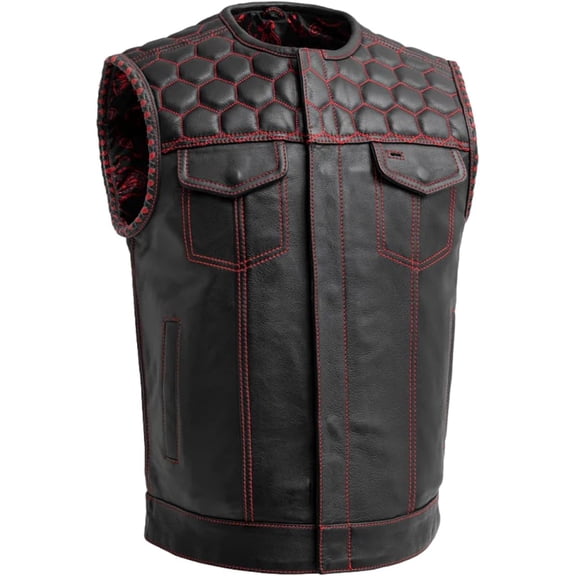 First Mfg Co - Hornet - Men's Motorcycle Biker Riding Black Red Leather Vest - 3X Large