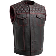 First Mfg Co - Hornet - Mens Motorcycle Biker Riding Black Red Leather Vest - Large