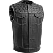 First Mfg Co - Hornet - Mens Motorcycle Biker Riding Black White Leather Vest - 2X Large