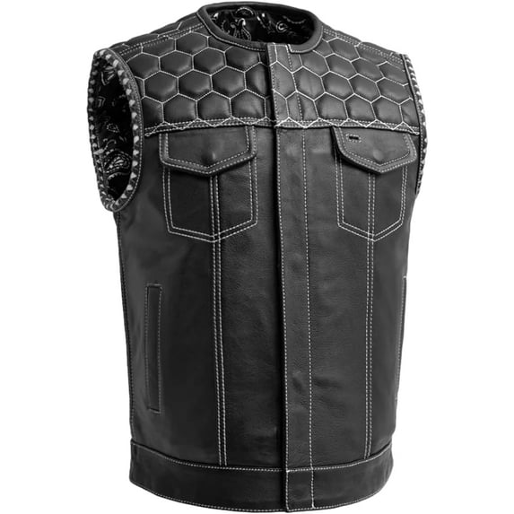 First Mfg Co - Hornet - Men's Motorcycle Biker Riding Black White Leather Vest - 4X Large