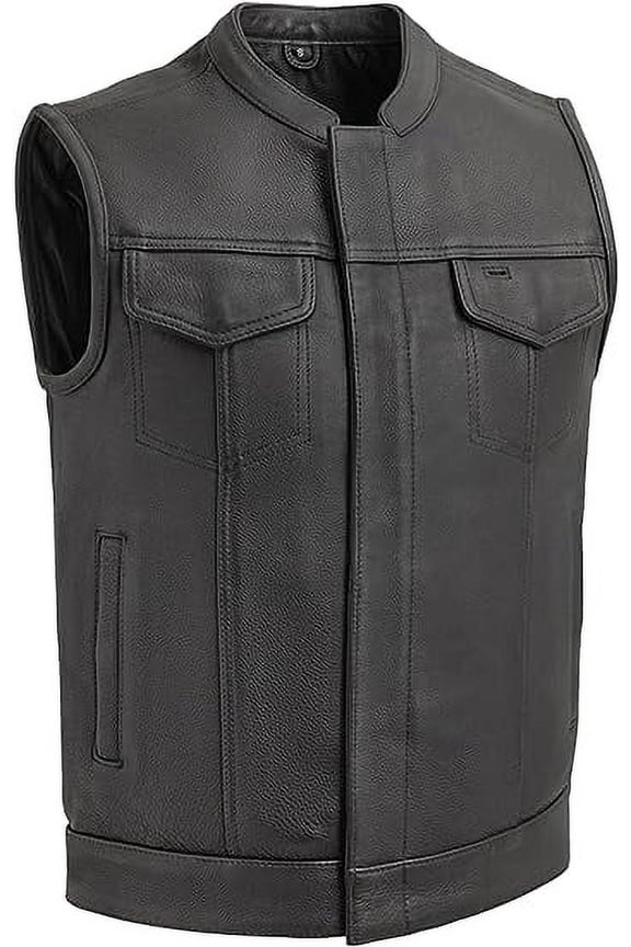 - Hotshot - Men's Motorcycle Biker Riding Black Leather Vest - Large