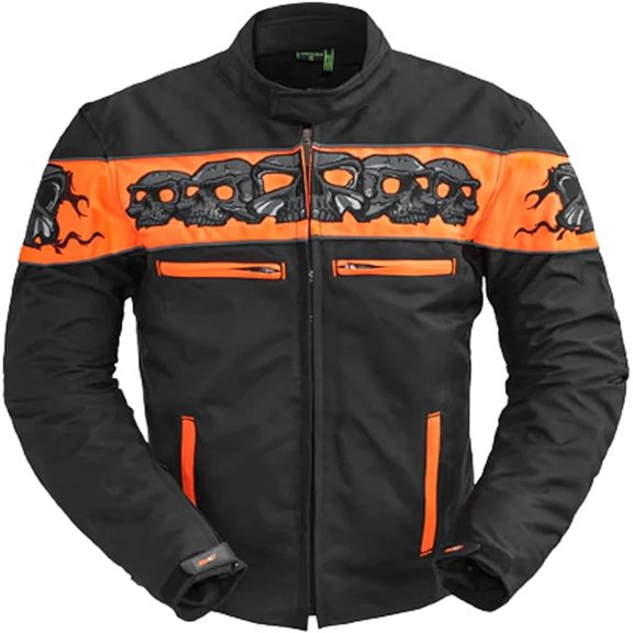 First Mfg Co - Immortal - Men's Motorcycle Biker Riding Black Orange Cordura Jacket - 2X Large - Gussets Grommets Thermal Liner Vented Water Repellant