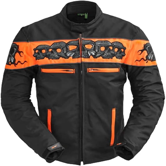 First Mfg Co - Immortal - Men's Motorcycle Biker Riding Black Orange Cordura Jacket - Medium - Gussets Grommets Thermal Liner Vented Water Repellant