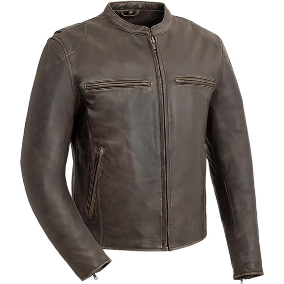 First Mfg Co - Indy - Men's Motorcycle Biker Riding Antique Brown Leather Jacket - 5X Large