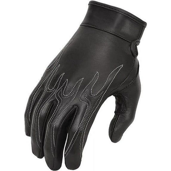 First Mfg Co - Inferno - Women's Motorcycle Biker Riding Black Leather Gloves - Extra Large - Gel Padding
