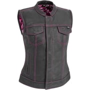 First Mfg Co - Jessica - Womens Motorcycle Biker Riding Black Pink Leather Vest - Medium