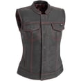 thumbnail image 1 of First Mfg Co - Jessica - Women's Motorcycle Biker Riding Black Red Leather Vest - 2X Large, 1 of 3