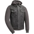 thumbnail image 1 of First Mfg Co - Kent - Men's Motorcycle Biker Riding Black Grey Leather Grey Sweatshirt Vest - Extra Large - Hooded, 1 of 5