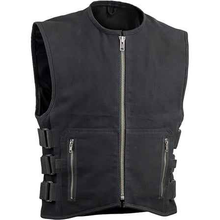 First Mfg Co - Knox - Men's Motorcycle Biker Riding Black Canvas Vest - 2X Large
