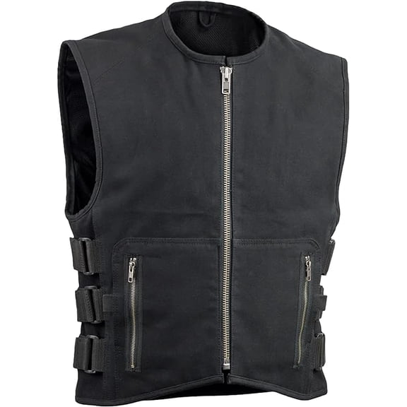 First Mfg Co - Knox - Men's Motorcycle Biker Riding Black Canvas Vest - 2X Large