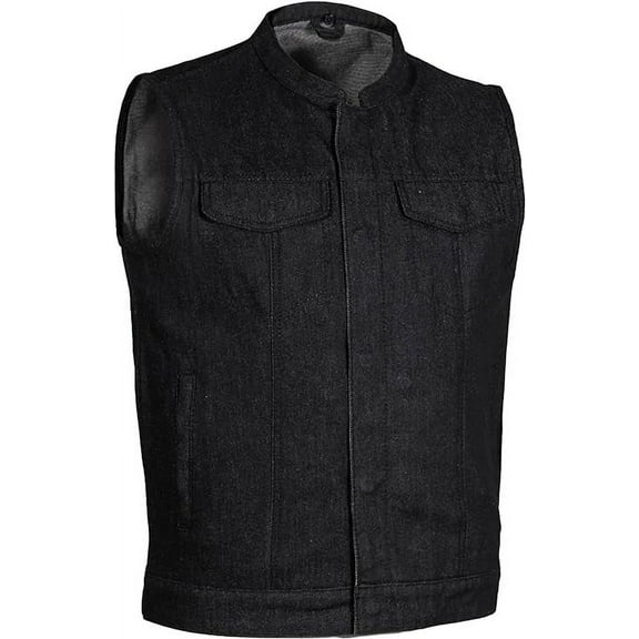 First Mfg Co - Kreshaw - Men's Motorcycle Biker Riding Black Denim Vest - Small
