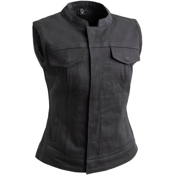 First Mfg Co - Lexy - Women's Motorcycle Biker Riding Black Twill Vest - 2X Large