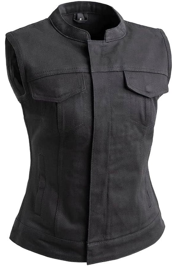 - Lexy - Women's Motorcycle Biker Riding Black Twill Vest - 4X Large
