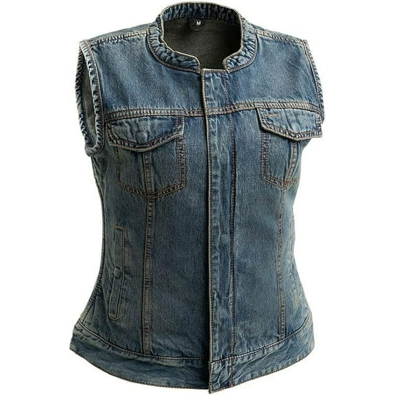 First Mfg Co - Lexy - Women's Motorcycle Biker Riding Blue Denim Vest - 2X Large