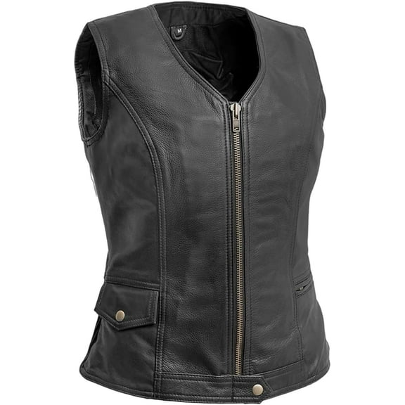 First Mfg Co - Lolita - Women's Motorcycle Biker Riding Black Leather Vest - 2X Large
