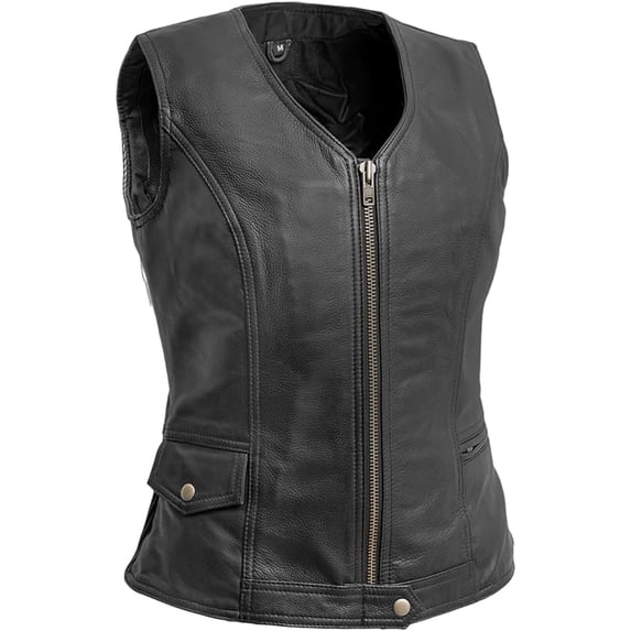 First Mfg Co - Lolita - Women's Motorcycle Biker Riding Black Leather Vest - Small
