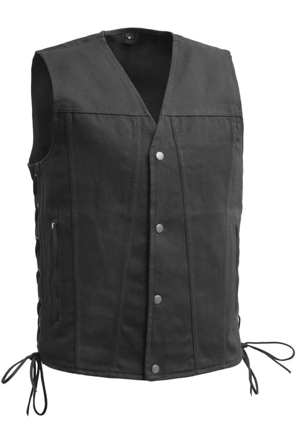 - Lone Star - Men's Motorcycle Biker Riding Black Twill Vest - 2X Large