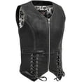 thumbnail image 1 of First Mfg Co - Love Lace - Women's Motorcycle Biker Riding Black Leather Vest - Extra Small - Adjustable Lacing, 1 of 5