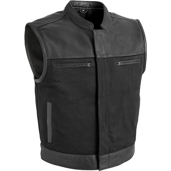 First Mfg Co - Lowrider - Men's Motorcycle Biker Riding Black Twill Vest - Large