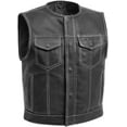 thumbnail image 1 of First Mfg Co - Lowside - Mens Motorcycle Biker Riding Black White Perforated Leather Vest - 5X Large, 1 of 5