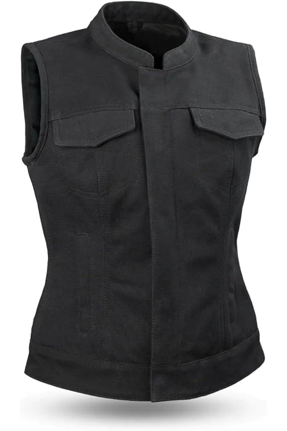 - Ludlow - Women's Motorcycle Biker Riding Black Canvas Vest - 4X Large