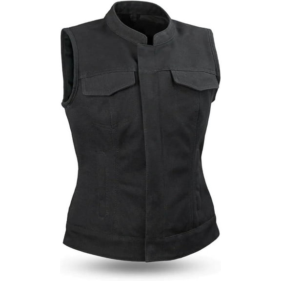 First Mfg Co - Ludlow - Women's Motorcycle Biker Riding Black Canvas Vest - 5X Large