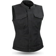 First Mfg Co - Ludlow - Womens Motorcycle Biker Riding Black Canvas Vest - 5X Large