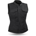 thumbnail image 1 of First Mfg Co - Ludlow - Women's Motorcycle Biker Riding Black Canvas Vest - Large, 1 of 4