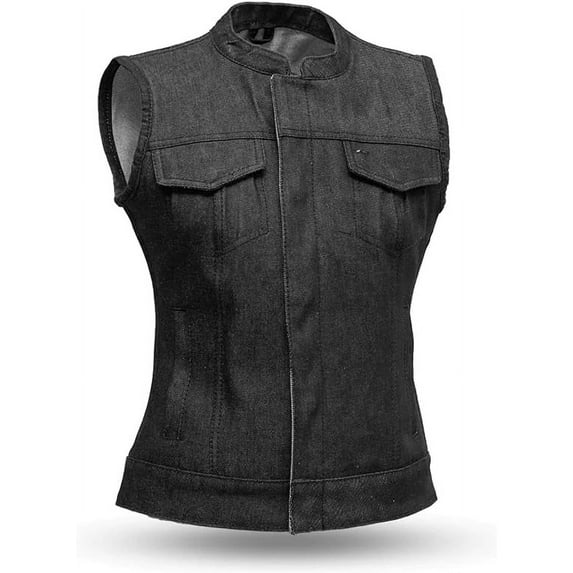 First Mfg Co - Ludlow - Women's Motorcycle Biker Riding Black Denim Vest - Large