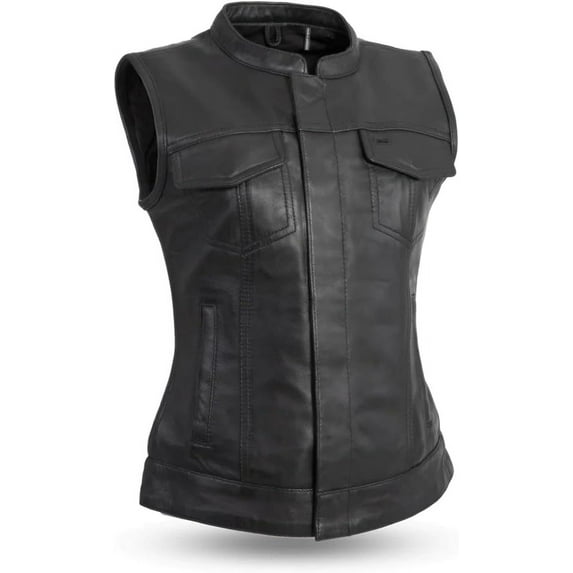 First Mfg Co - Ludlow - Women's Motorcycle Biker Riding Black Leather Vest - Medium