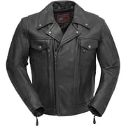 First Mfg Co - Mastermind - Mens Motorcycle Biker Riding Black Leather Jacket - 7X Large - Action Back Armor Pockets Gussets Thermal Liner Vented