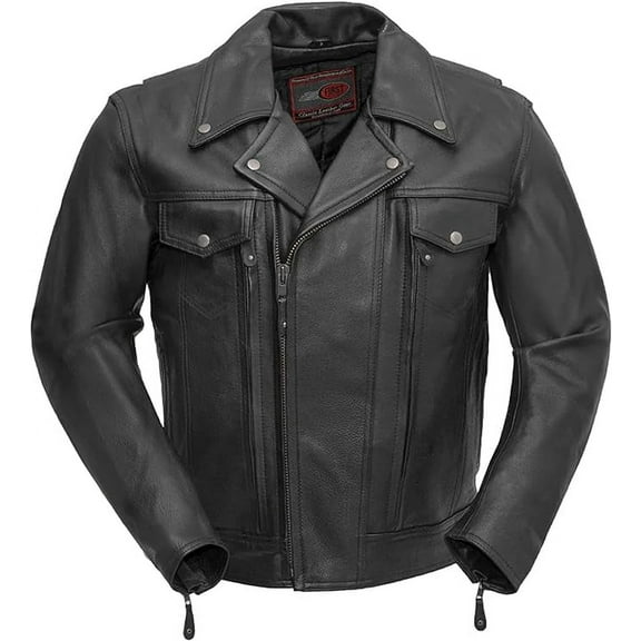 First Mfg Co - Mastermind - Men's Motorcycle Biker Riding Black Leather Jacket - Medium - Action Back Armor Pockets Gussets Thermal Liner Vented