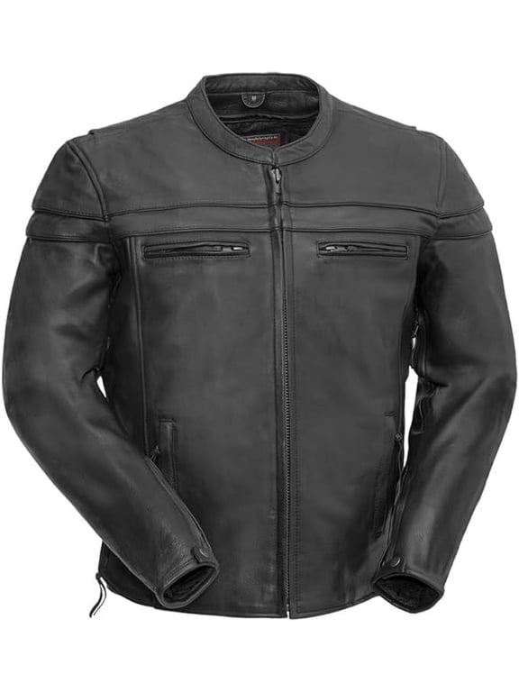 - Maverick - Men's Motorcycle Biker Riding Black Leather Jacket - Medium