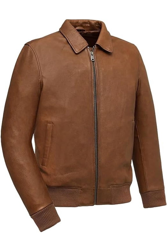 - Moto Bomber - Mens Motorcycle Biker Jacket - Leather - Brown - Medium