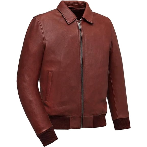 First Mfg Co - Moto Bomber - Mens Motorcycle Biker Jacket - Leather - Oxblood - Medium