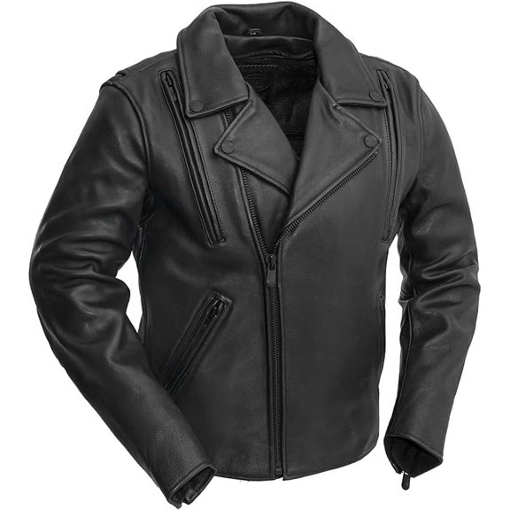First Mfg Co - Night Rider - Men's Motorcycle Biker Riding Black Leather Jacket - 2X Large - Action Back Armor Pockets Gussets Grommets Vented