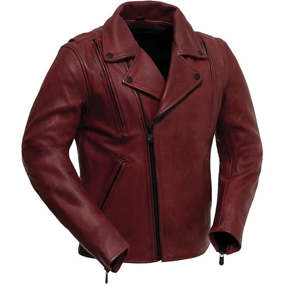 First Mfg Co - Night Rider - Men's Motorcycle Biker Riding Oxblood Leather Jacket - 4X Large - Action Back Armor Pockets Gussets Grommets Vented