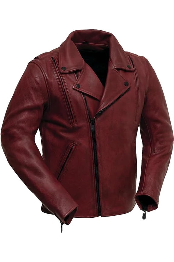 - Night Rider - Men's Motorcycle Biker Riding Oxblood Leather Jacket - Medium - Action Back Armor Pockets Gussets Grommets Vented