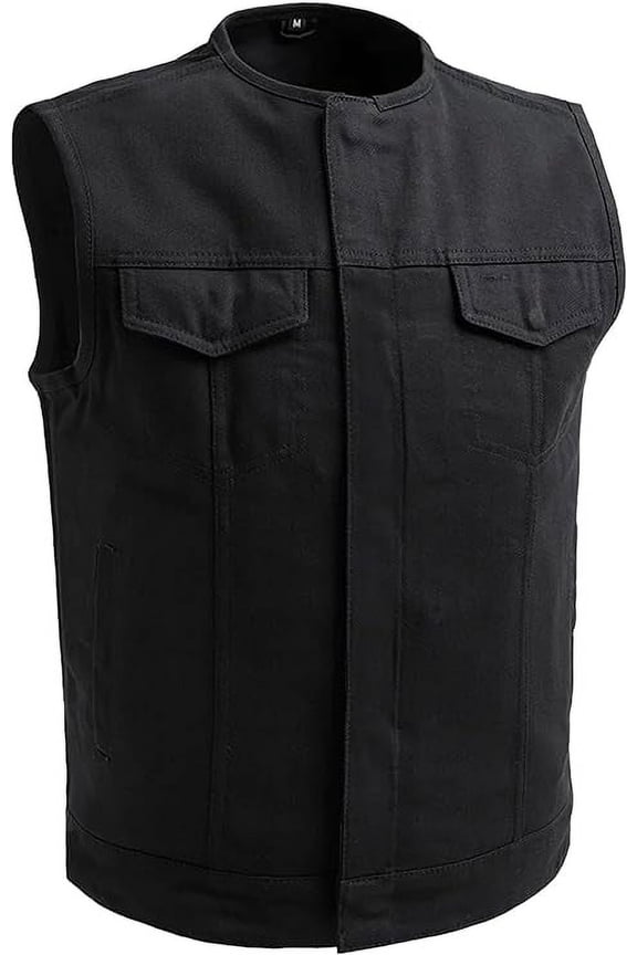 - No Limit - Men's Motorcycle Biker Riding Black Twill Vest - Extra Large