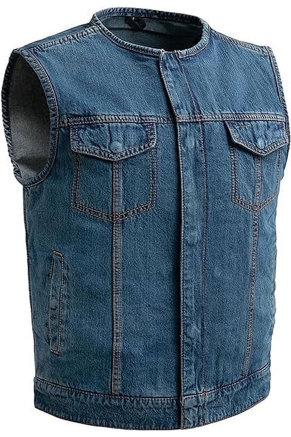 - No Limit - Men's Motorcycle Biker Riding Blue Denim Vest - Large