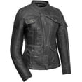thumbnail image 1 of First Mfg Co - Outlander - Women's Motorcycle Biker Riding Black Leather Jacket - 5X Large, 1 of 5