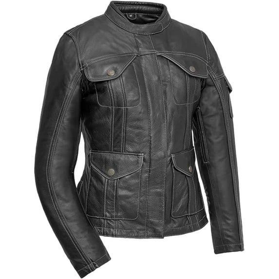 First Mfg Co - Outlander - Women's Motorcycle Biker Riding Black Leather Jacket - Extra Small