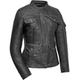 thumbnail image 1 of First Mfg Co - Outlander - Women's Motorcycle Biker Riding Black Leather Jacket - Large, 1 of 5