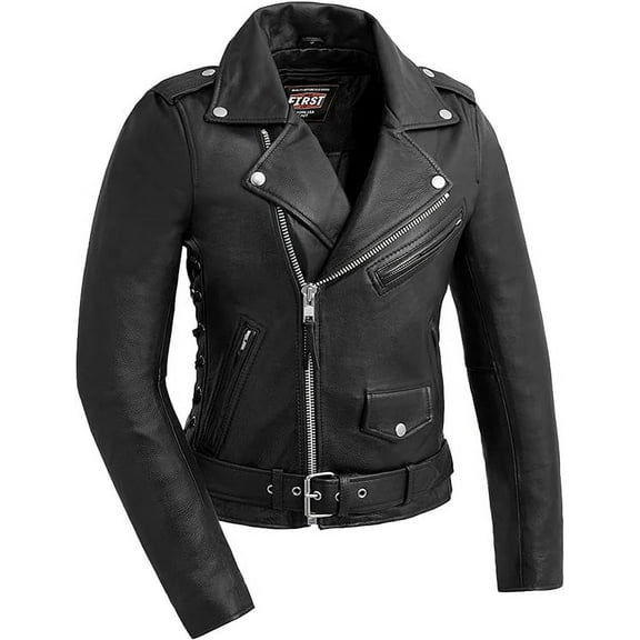First Mfg Co - Popstar - Women's Motorcycle Biker Riding Black Leather Jacket - 2X Large