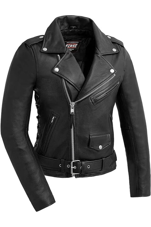 - Popstar - Women's Motorcycle Biker Riding Black Leather Jacket - Small